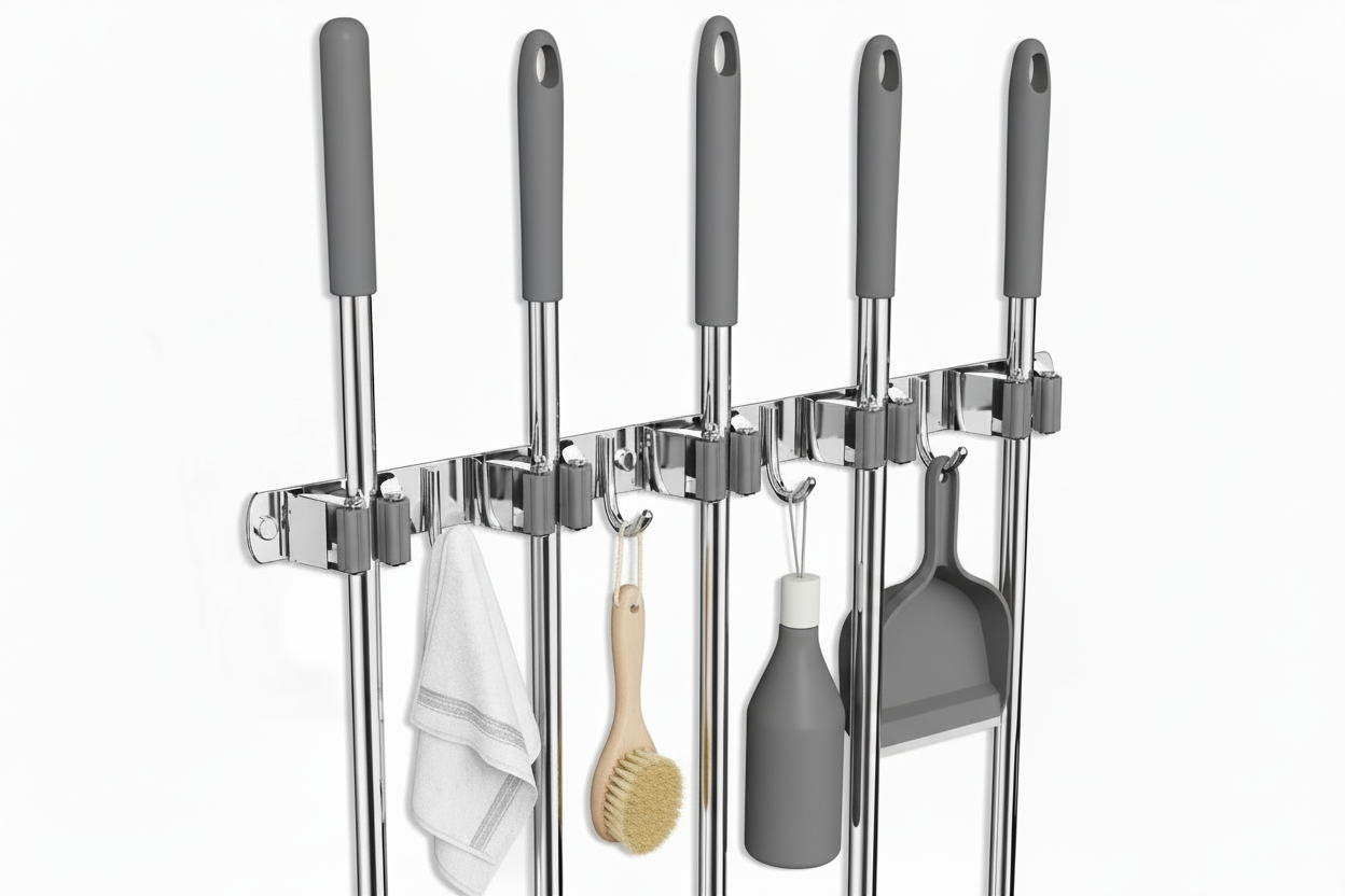 Broom & Mop Organizer – Stainless Steel