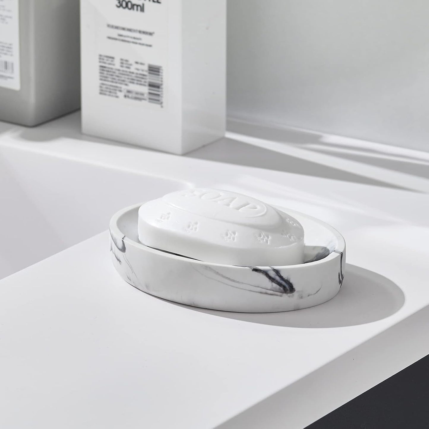 Marble Look Soap Dish - Bar Soap Holder for Shower, Bathroom & Kitchen Sink