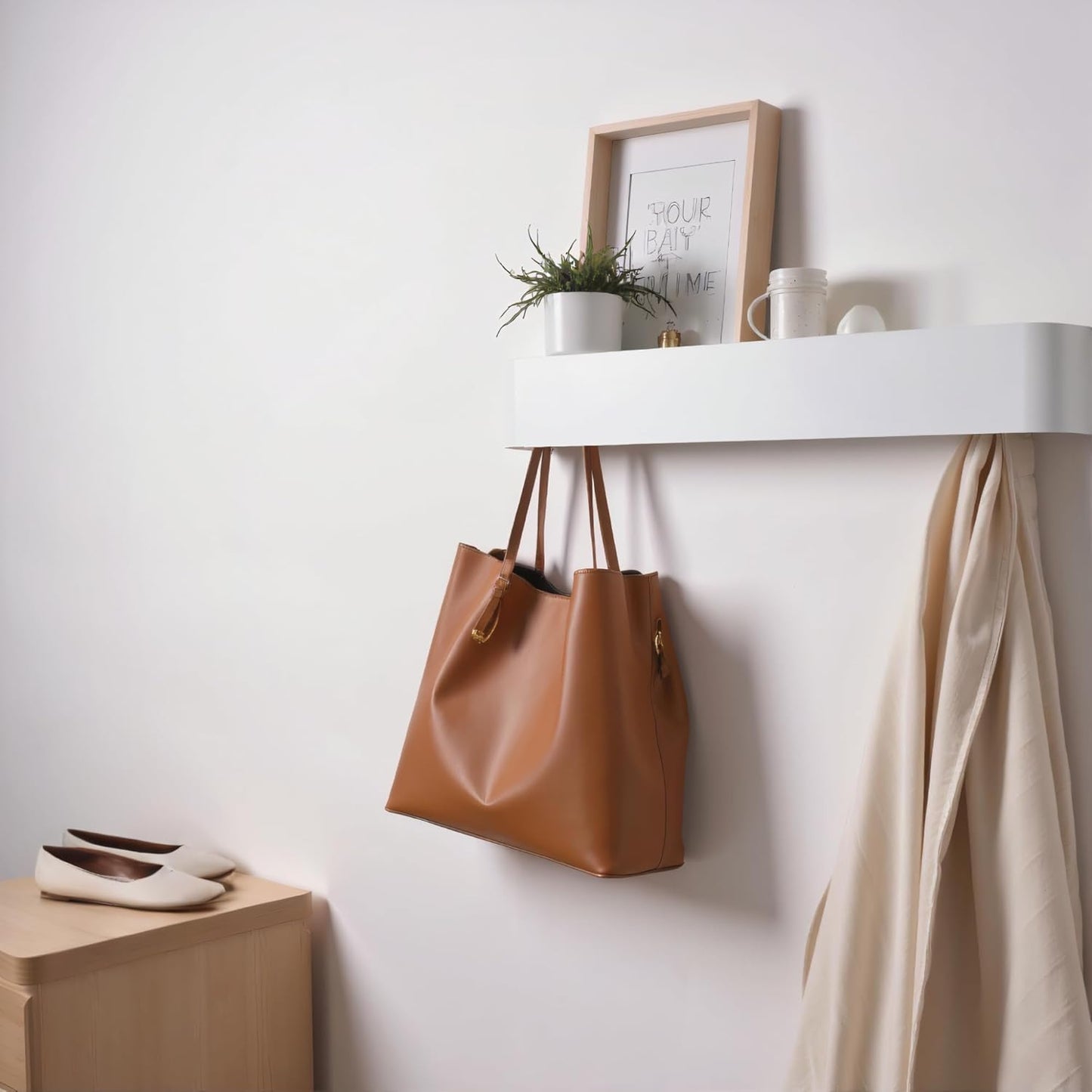 Modern Wall-Mounted Coat Rack with Shelf – Heavy-Duty Steel, 5 Sturdy Hooks, Powder-Coated Finish, Space-Saving Entryway Organizer with Mounting Hardware – Sleek & Minimalist Design (White)