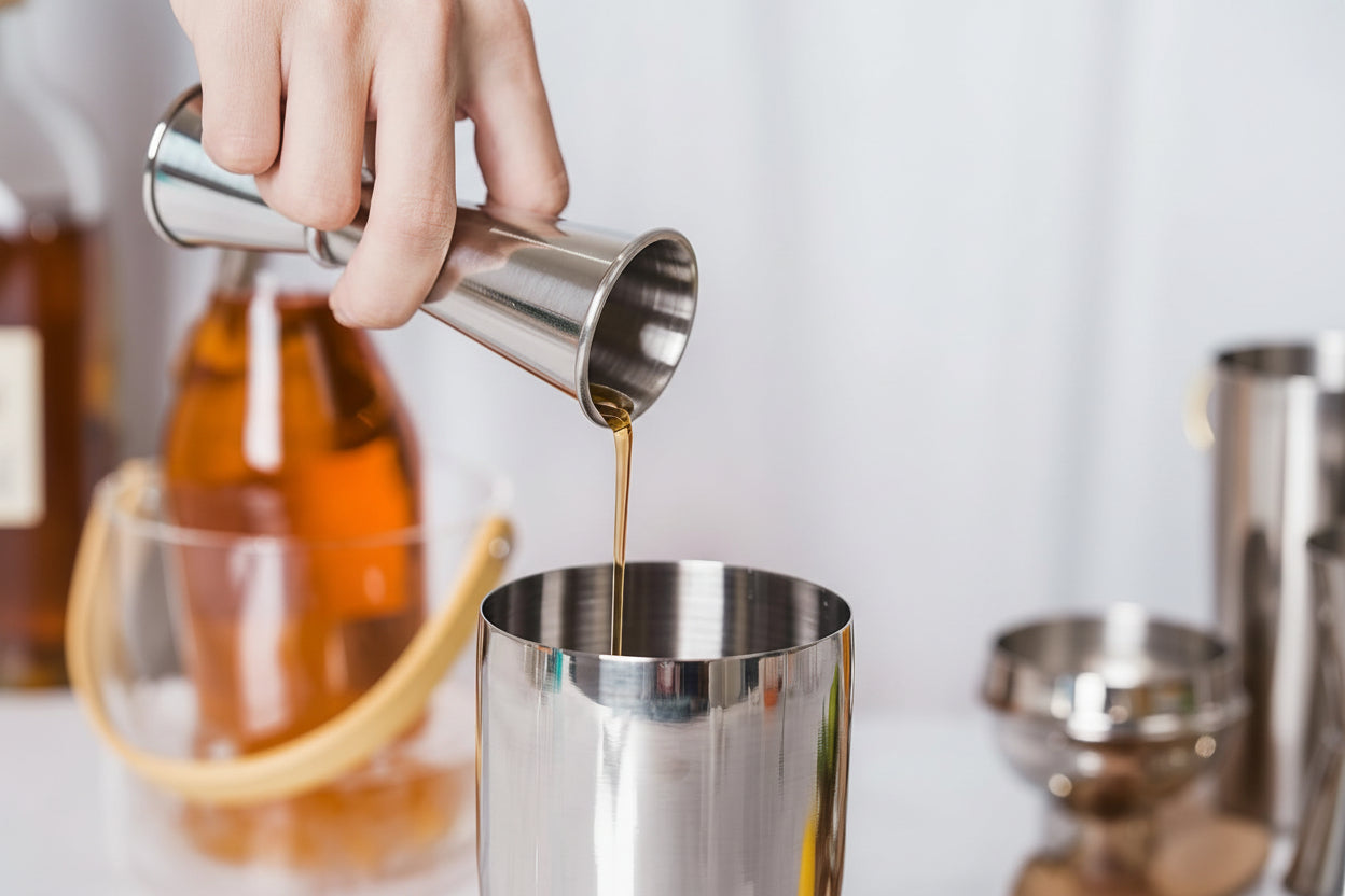 Cocktail Shaker Set, Professional 4-Piece Bartender Kit with Boston Shaker, Hawthorne Strainer, Double Measuring Cocktail Jigger, and 10-Inch Mixing Spoon, Bartender'S Choice