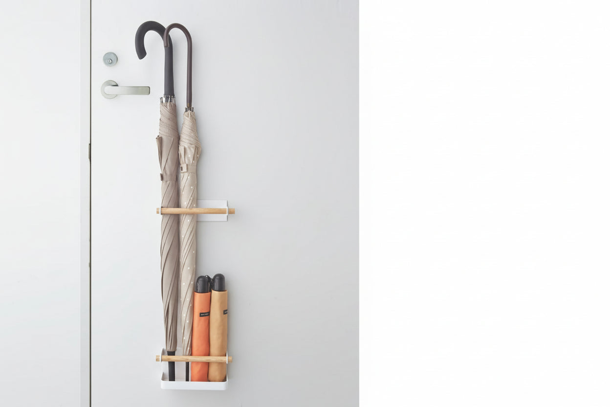 Wall Mounted Umbrella Stand - Wrought Iron Rack with Magnet Adsorption - Space Saving Organizer for Long and Short Umbrellas - Hallway Home Office, White