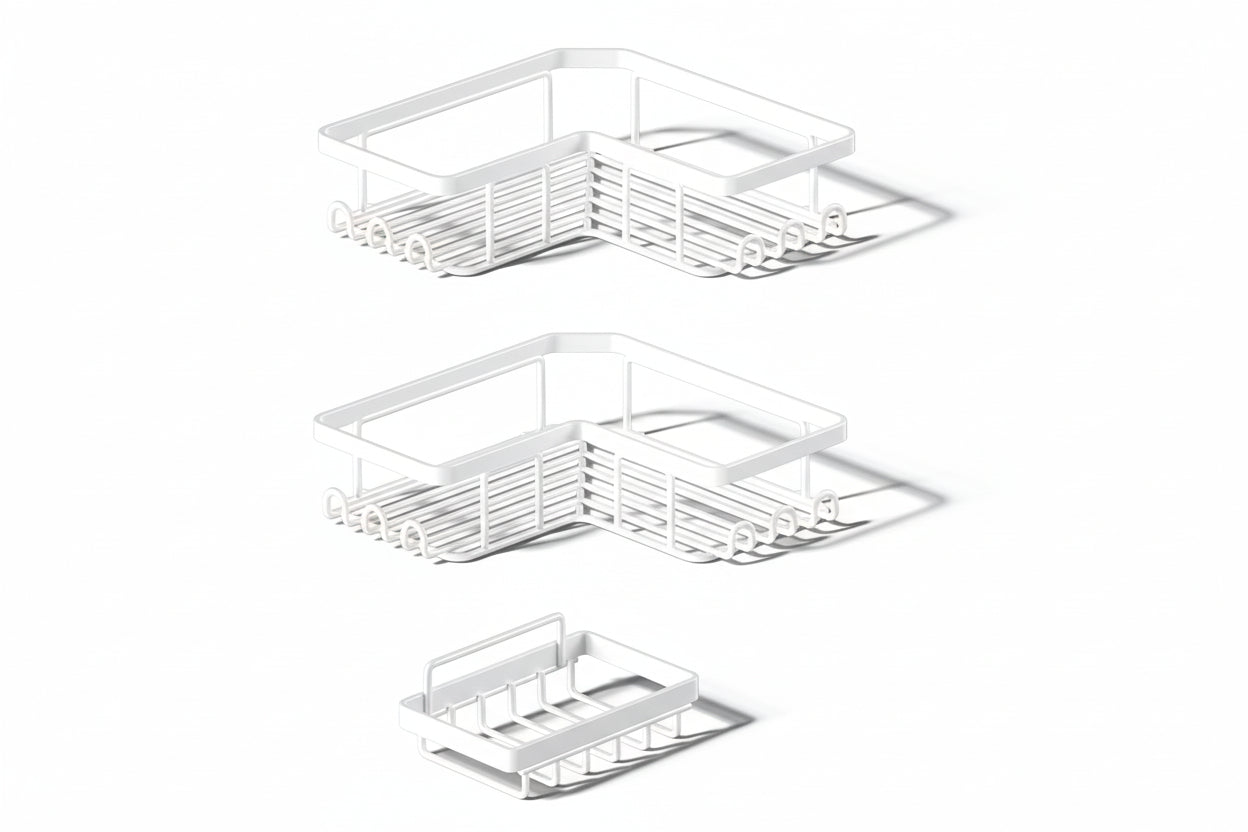 Corner Shower Caddy – 3 Pack – Adhesive – Stainless Steel – Brushed Silver