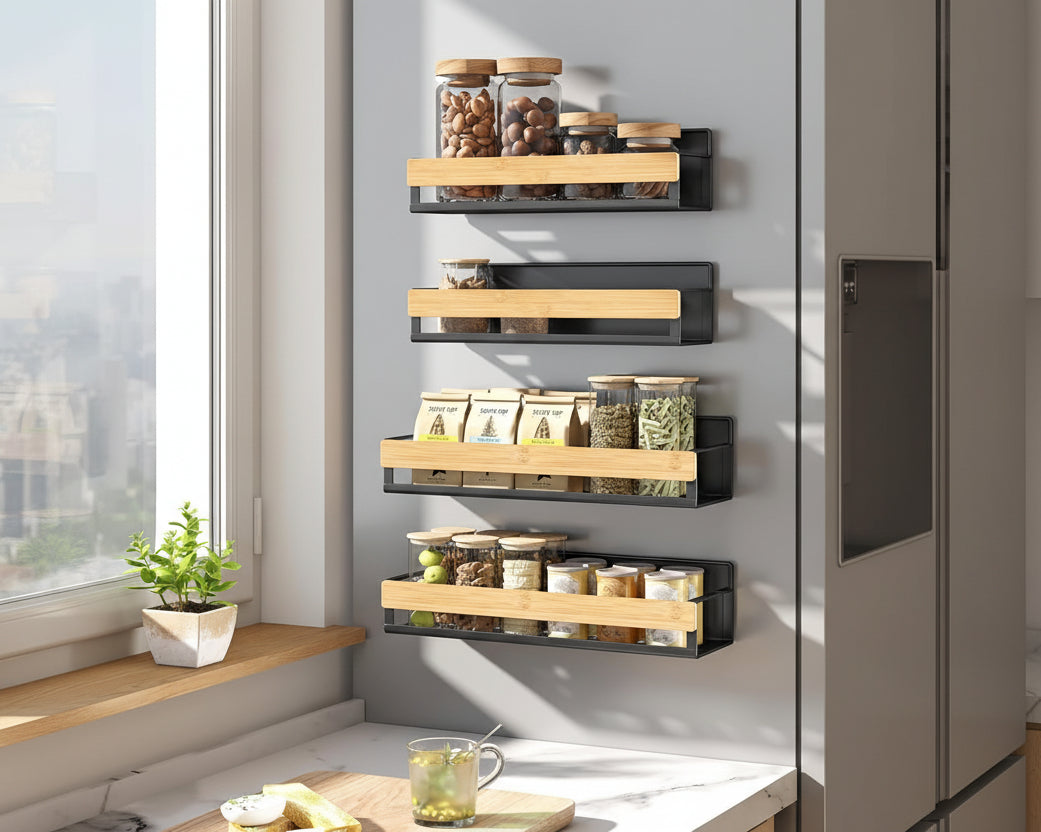 Magnetic Spice Rack – Steel & Bamboo