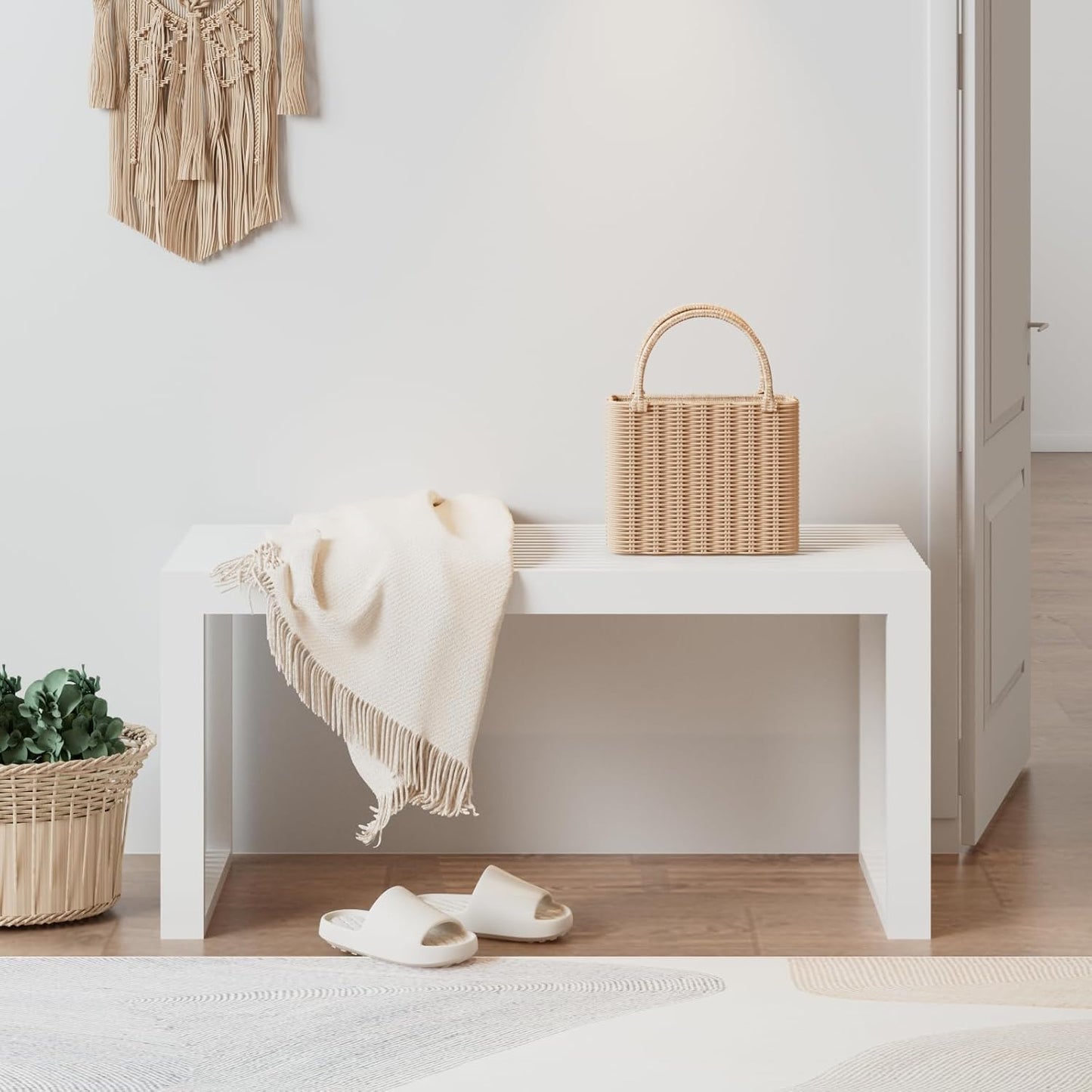 Bamboo Bench – Slatted Seat – Natural Wood