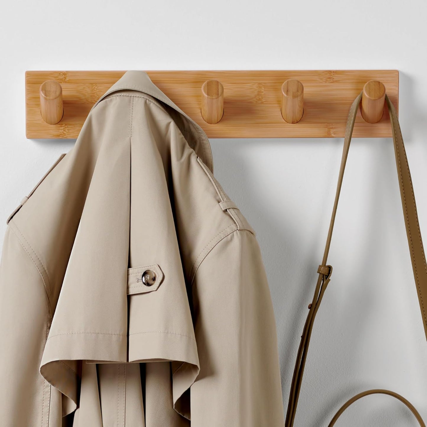 Wall Mounted Coat Rack with 5 Heavy-Duty 1" Diameter Hooks, 16.5" - Wooden Wall Hook Rack - Modern Scandinavian Home Decor