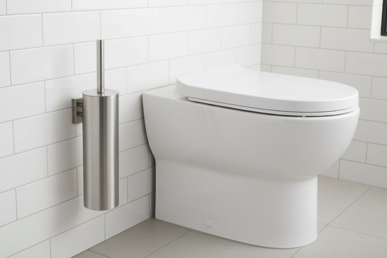 Silver Modern Toilet Brush and Holder Set with Wall Mount - Stainless Steel Toilet Brush with Holder - Removable Inner Bowl, Shiny Design, Splash Protection & Dense Bristles for Bathroom Cleaning