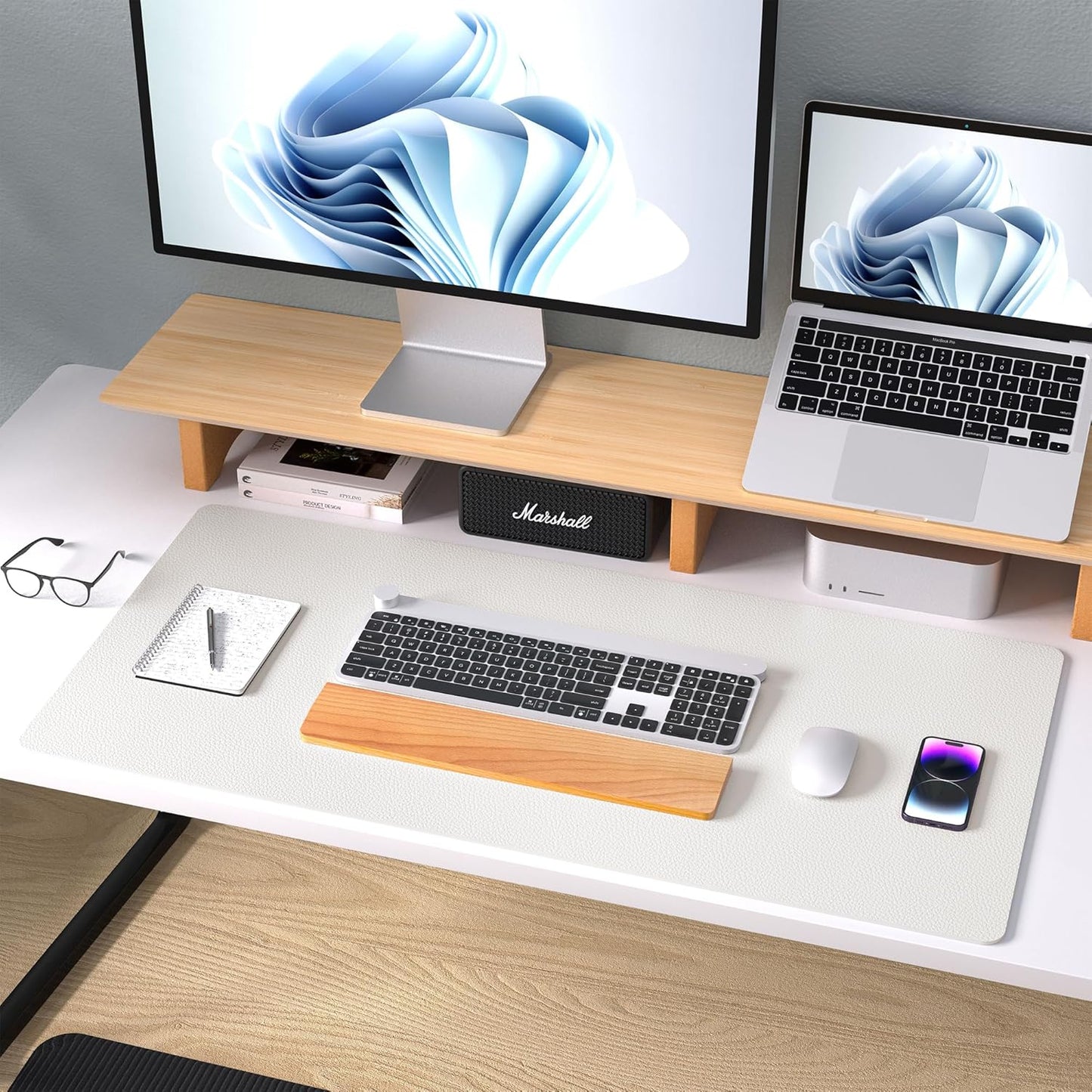 Leather Desk Pad Protector, Mouse Pad, Office Desk Mat, Non-Slip PU Leather Desk Blotter, Laptop Desk Pad, Waterproof Desk Writing Pad for Office and Home (Off-White,31.5" X 15.7")