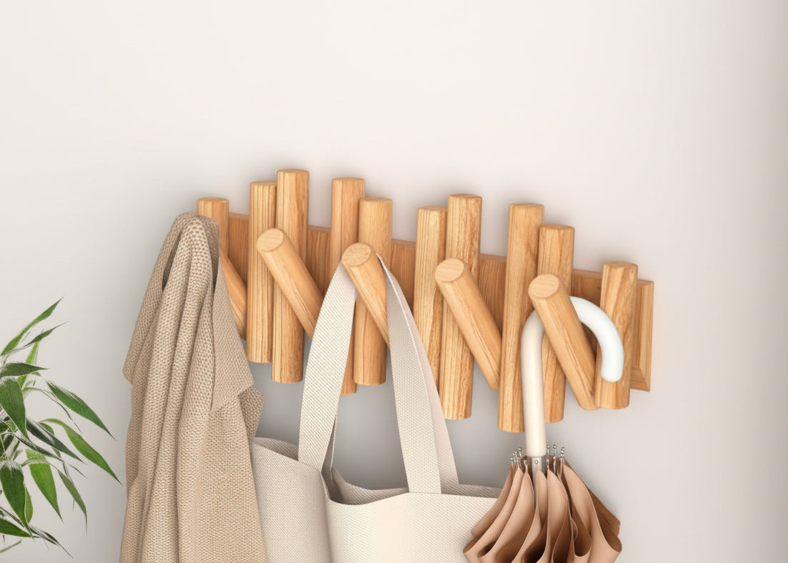 Folding Wall Coat Rack - Entryway Hooks Foldable - Wooden Coat Rack Wall Mount - Modern Wall Mounted Coats Rack - Coat Hanger Walls Mount Coat Racks - Folding Coat Hooks for Key Bag Clothes Towels