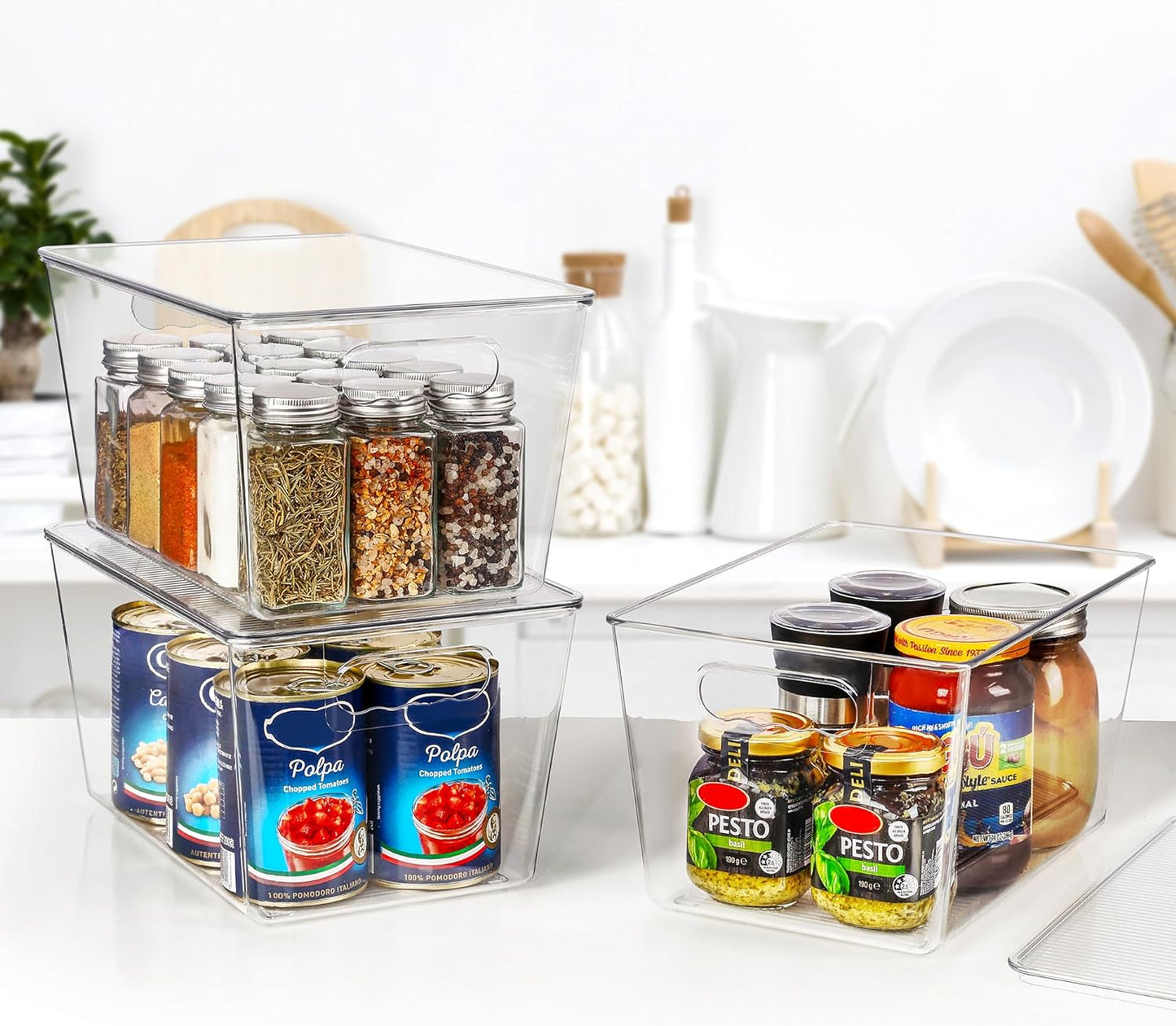 6 Pack Clear Stackable Storage Bins with Lids, Large Plastic Containers with Handle for Pantry Organizer and Storage,Perfect for Bathroom,Cabinet,Kitchen,Fridge,Closet Organization