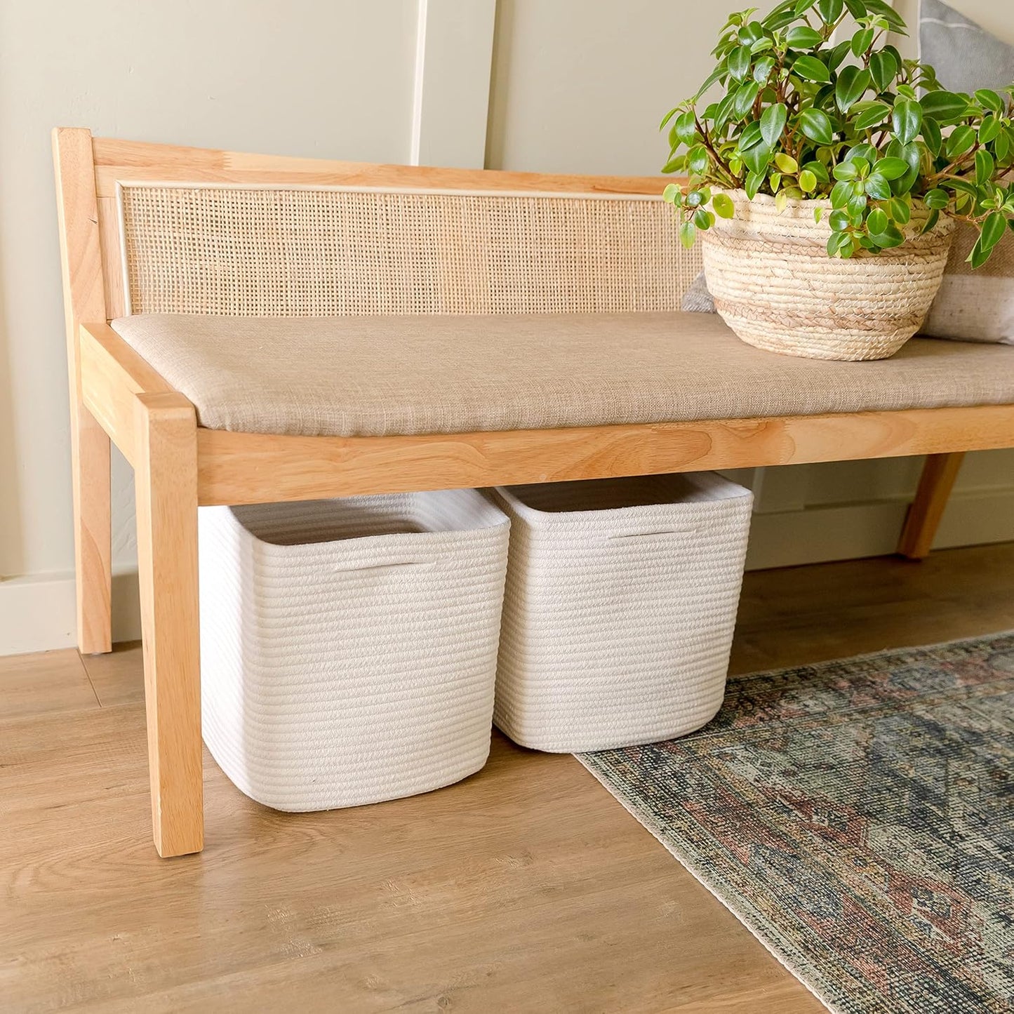 Storage Cubes 11 Inch Cotton Rope Woven Baskets for Organizing, 3-Pack | Cube Storage Bin | Square Storage Baskets for Shelves Organizer, Classroom, Kids Toy Bins, Closet, Baby Nursery