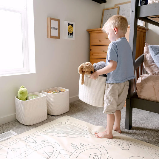 Storage Cubes 11 Inch Cotton Rope Woven Baskets for Organizing, 3-Pack | Cube Storage Bin | Square Storage Baskets for Shelves Organizer, Classroom, Kids Toy Bins, Closet, Baby Nursery