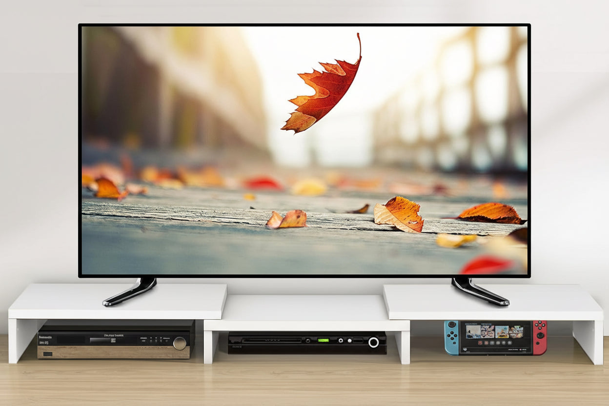 Dual Monitor Stand Riser, Computer Monitor Stands for 2 Monitors, Extra Long Multifunctional Desktop Organizer Riser for Computer, Laptop, PC, Printer, TV, Max 43.3" Length, White