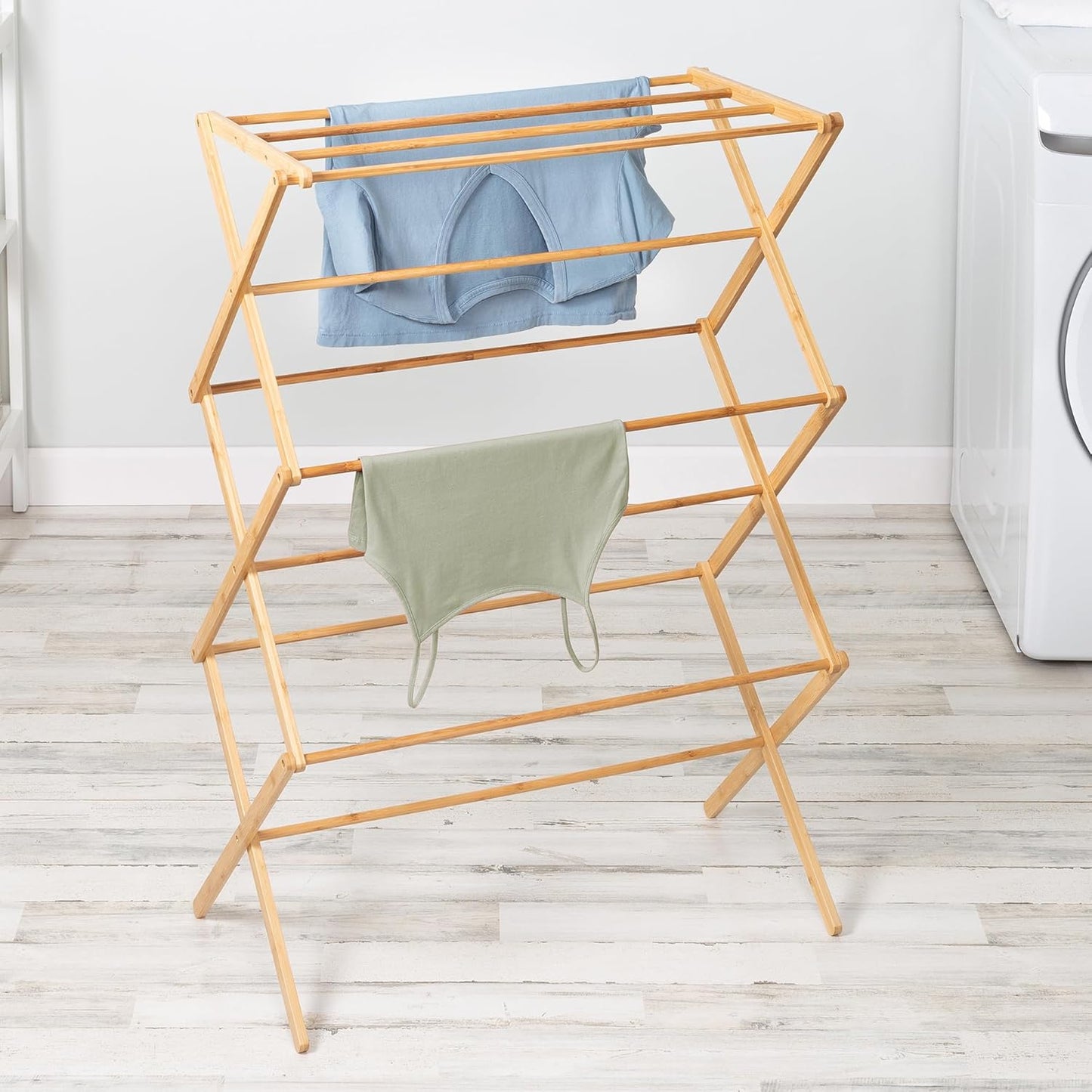 Collapsible Bamboo Drying Rack – Sturdy & Foldable Laundry Drying Rack, Space-Saving & Portable Clothes Rack for Air-Drying Clothes, Towels, Blankets & Delicates, Indoor & Outdoor Use.