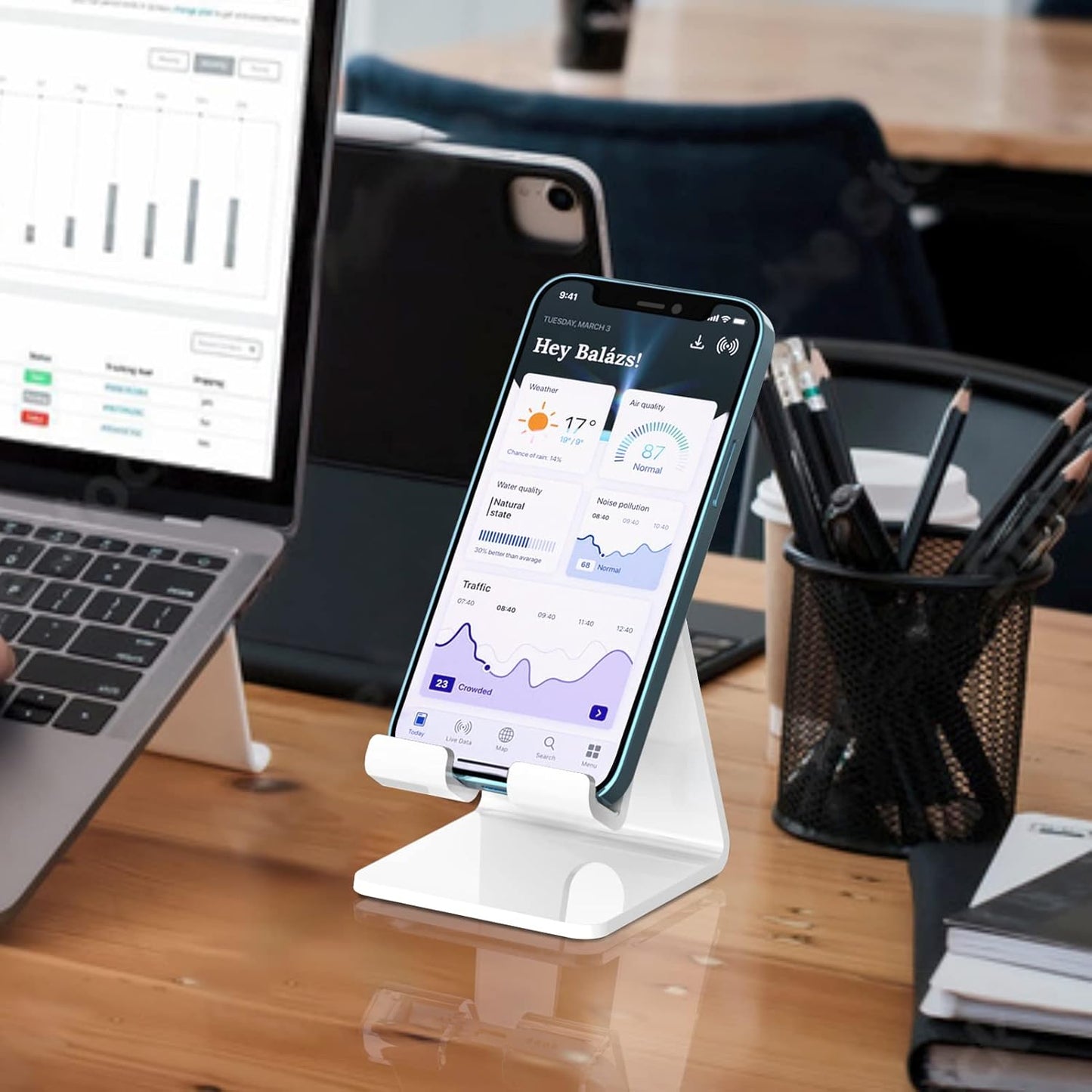 Acrylic Cell Phone Stand, Portable Phone Holder, White Phone Stand for Desk, Compatible with Phone16 15 14 13 12 Pro Max Mini 11 Plus, Switch, Android Smartphone, Pad, Tablet, Desk Accessories