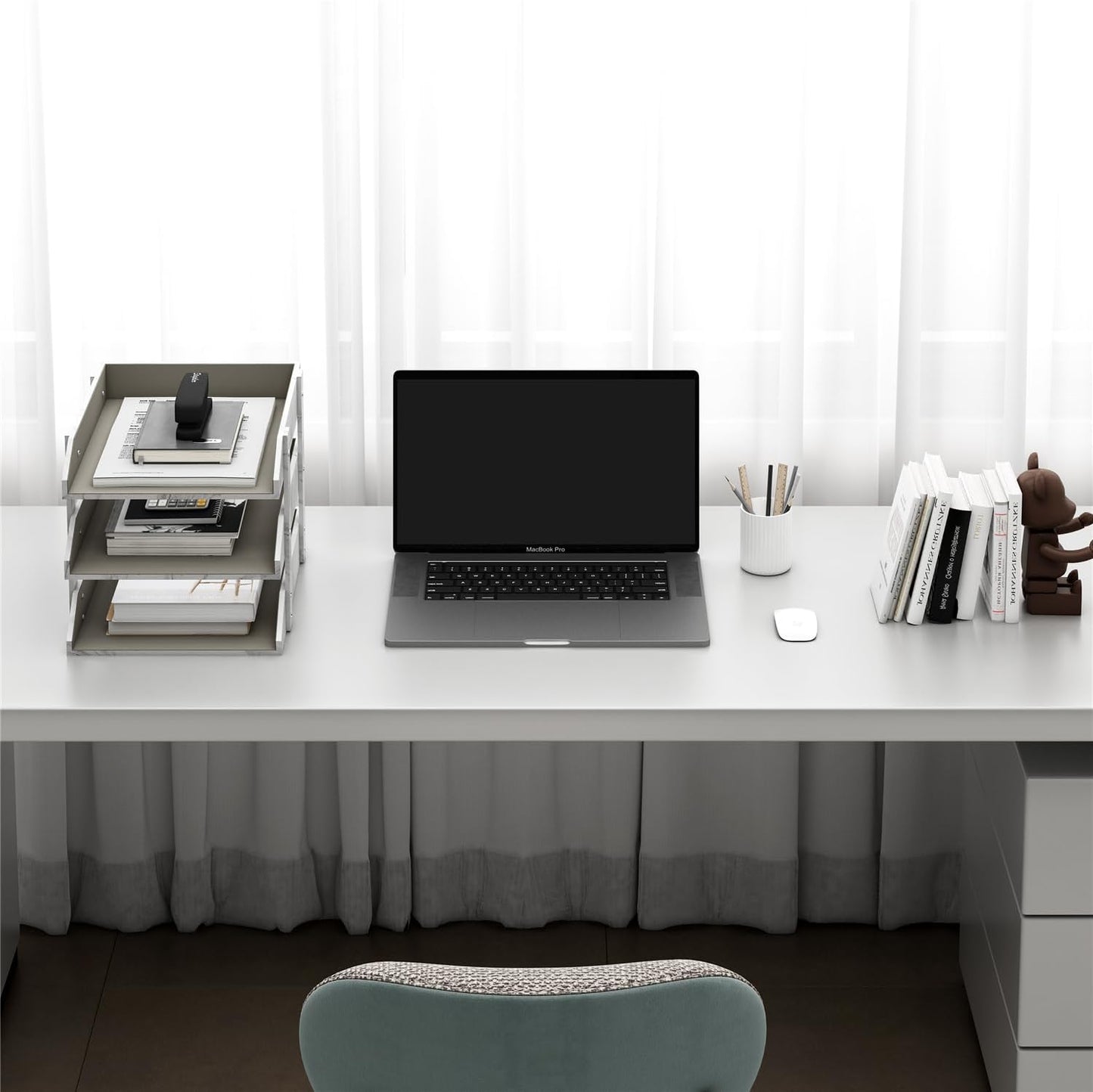 Leather Desk Organizer, 3-Tier Stackable Letter Tray Holder for Office Supplies, Paper, File, Magazine, Perfect Office Organization for Desktop (White-3Tiers)