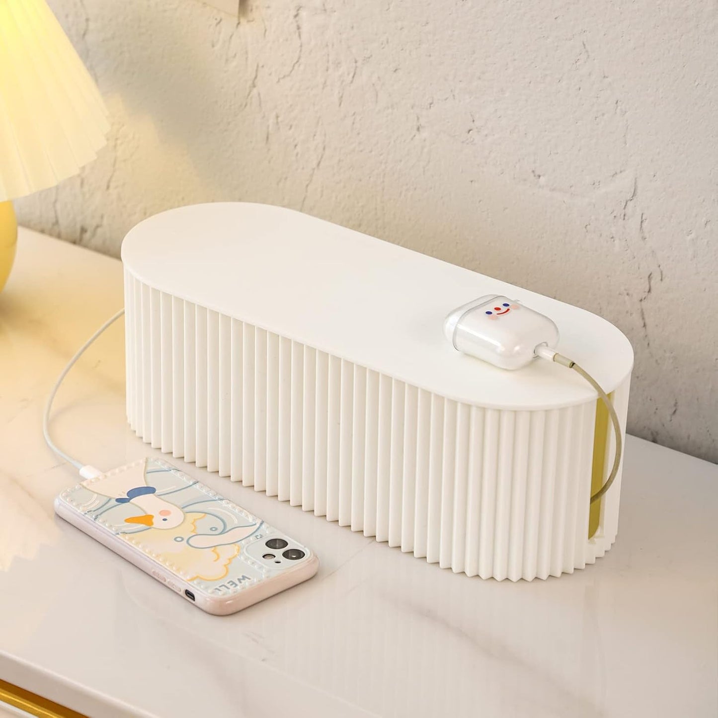 Cable Management Box with 10 Cable Ties, Organizer Box for Power Strips, Surge Protectors, Chargers, Adapters, TV Computer Wires Cable Hider Box for Home/Office (Small/White)