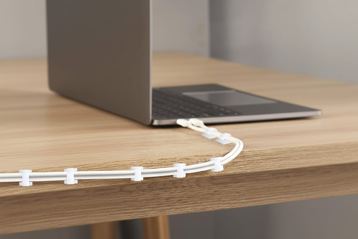 120 Pcs Adhesive Cable Wire Clips White, Cable Staples Outdoor Cable Management Wire Organizer Cord Holder for under Desk, Car, Wall, TV PC Ethernet Cable