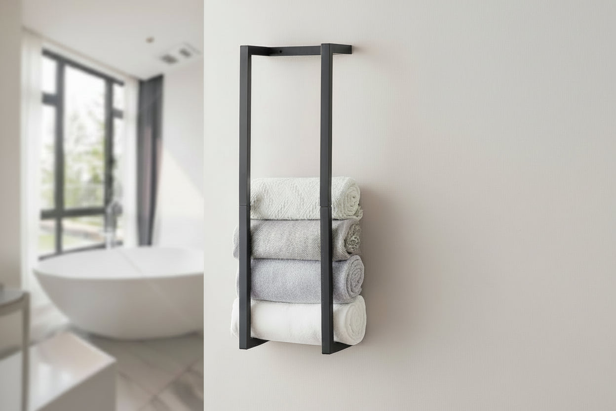 Towel Rack for Rolled Towels, Towel Rack for Bathroom,Wall Mounted Metal Bathroom Organizer, Bath Towel Holder Wall for Modern Small Space Bathroom Towel Storage (White)