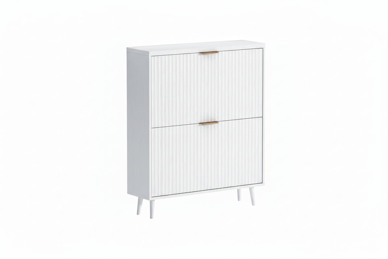 Shoe Cabinet Storage,Modern Freestanding Organizer with 2 Flip Drawers,Narrow Shoe Rack Cabinet for Entryway,White