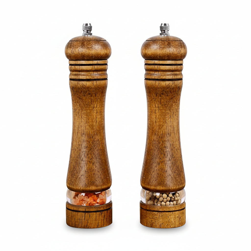 Wood Salt and Pepper Grinder Set, Manual Mills with Acrylic Window, Adjustable Ceramic Grinding - 6.5Inch, 2 Pack