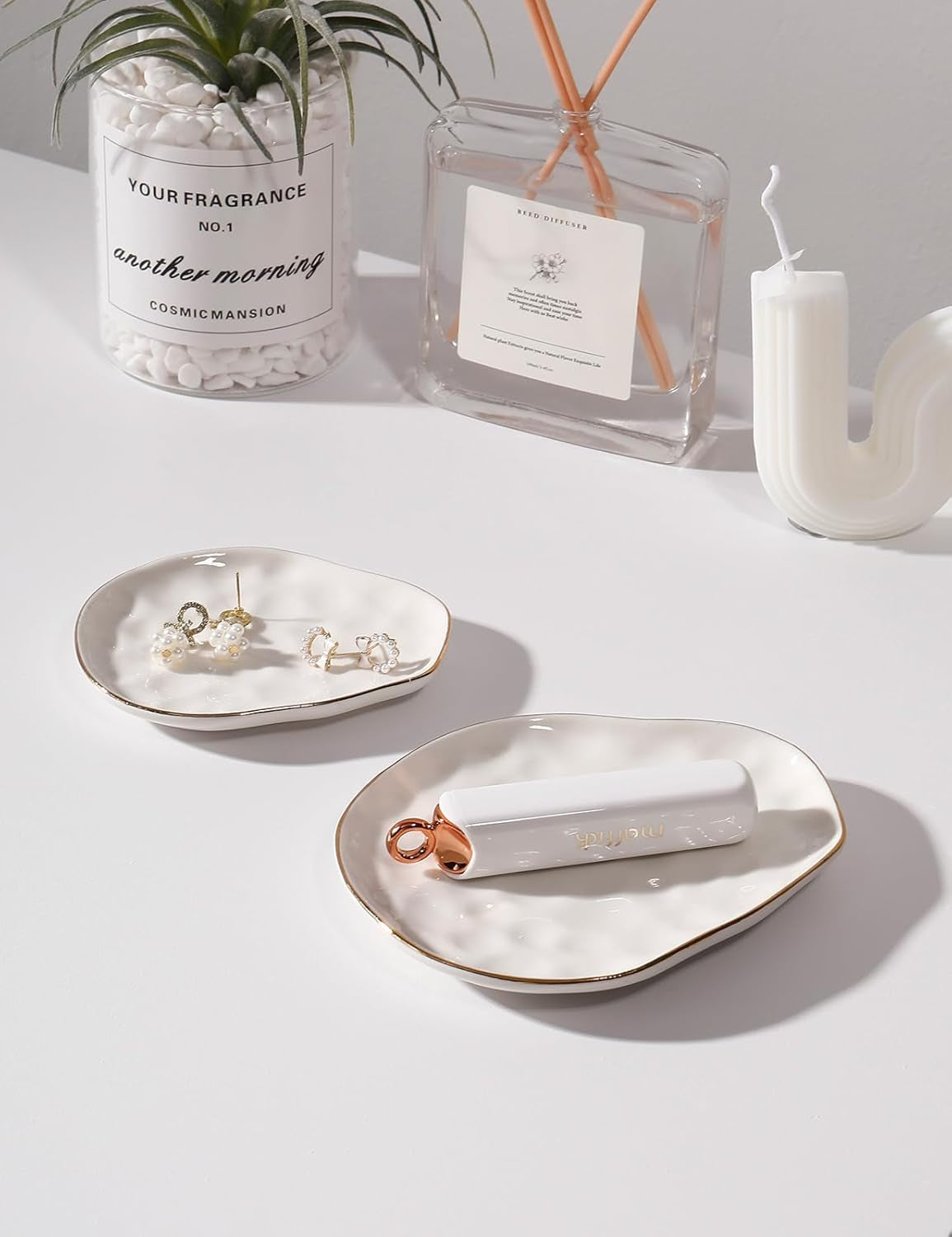 Jewelry Dish Set of 2, Large Jewelry Tray for More Jewelry Ring Dish Jewelry Bowl with Beautiful Package and Greeting Card Perfect for Birthday Gifts for Women