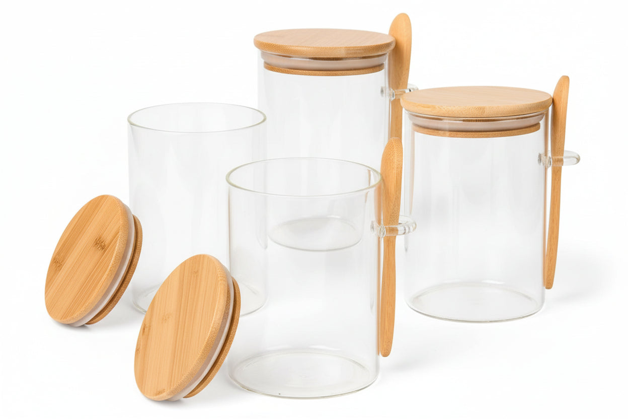 Overnight Oats Containers with Lids,4 Pack 18Oz Overnight Oats Jars with Spoons,Salad Meal Prep Jar with Bamboo Lids for Chia Seed Pudding Salad Cereal Coffee Flour,Sourdough Starter Jar for Bread