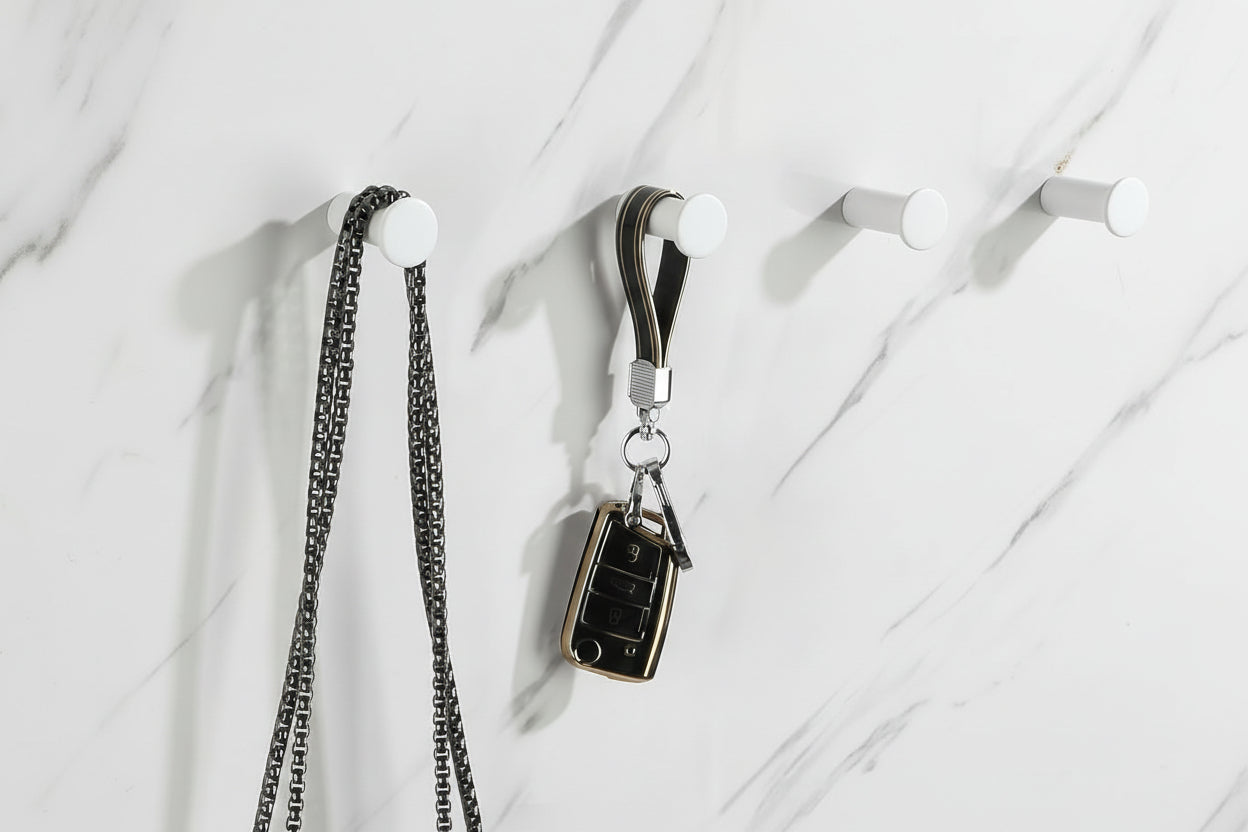 Modern Coat Hooks Wall Mount, Matte White Towel Hooks for Bathrooms Robe Hook, Heavy Duty Wall Hook for Hanging, SUS 304 Stainless Steel 4 Pcs