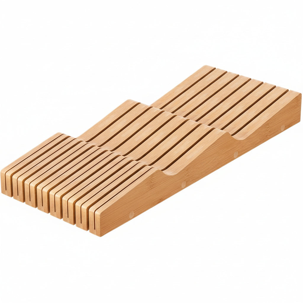 In-Drawer Knife Block Organizer - Bamboo Wood Drawer Knife Organizer-Protecting Knife Organizer Block (Not Included) (Natural, 15 Knives Dock)