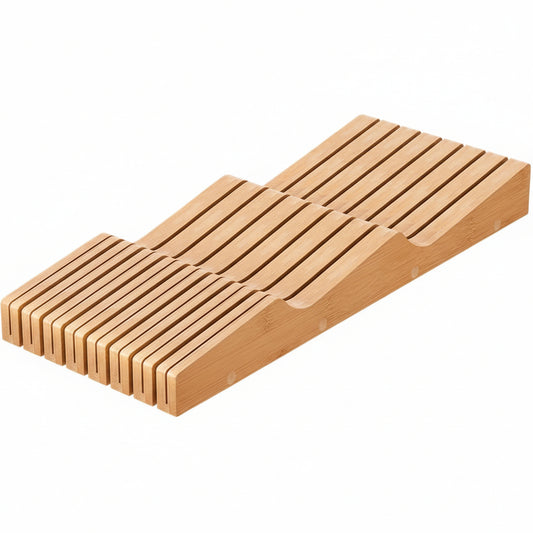 In-Drawer Knife Block Organizer - Bamboo Wood Drawer Knife Organizer-Protecting Knife Organizer Block (Not Included) (Natural, 15 Knives Dock)