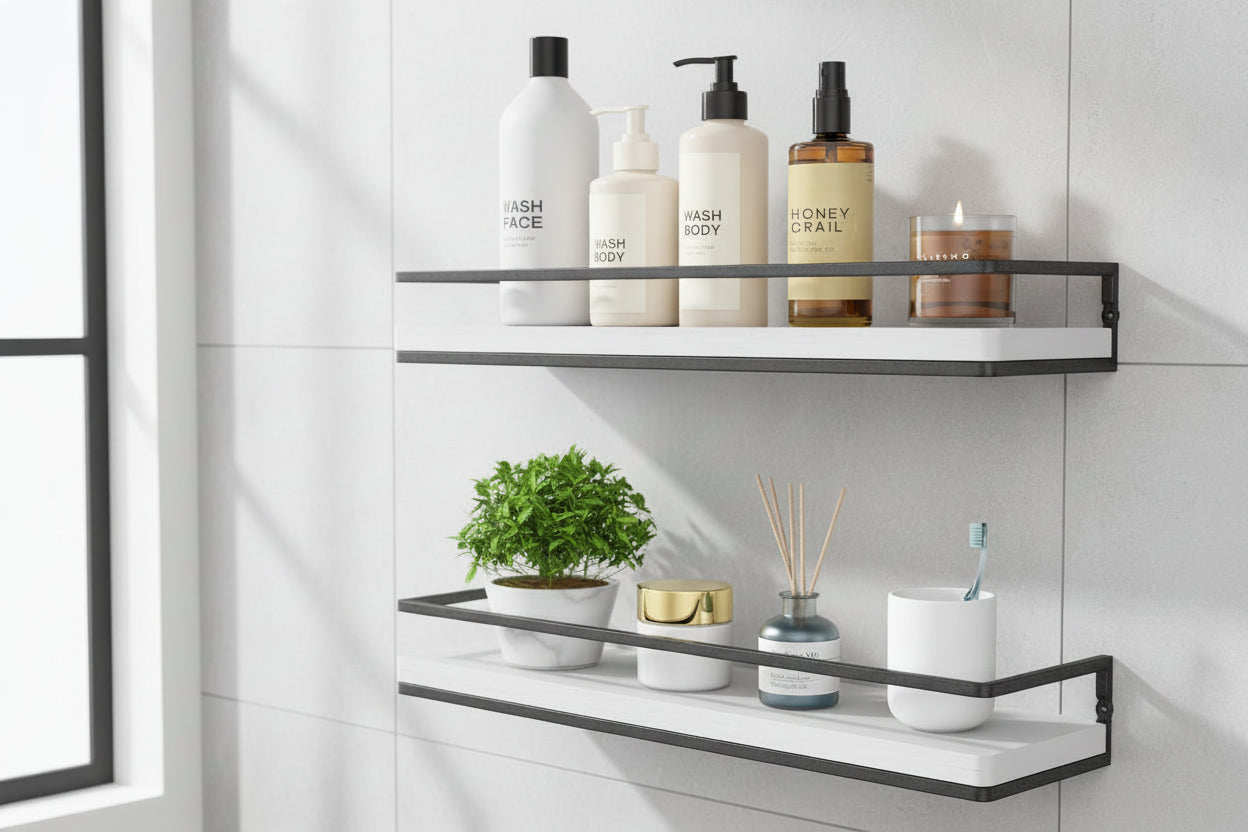 Floating Shelves Wall Mounted Set of 2, Rustic Wood Wall Storage Shelves for Bedroom,Living Room,Bathroom, Kitchen (White)