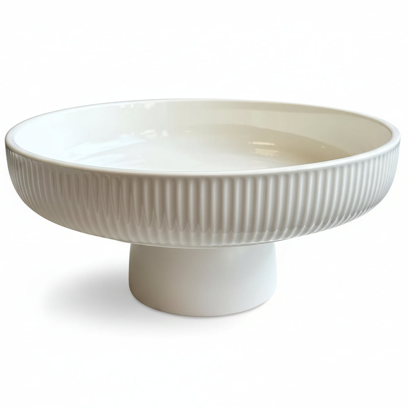 Ceramic Fruit Bowl,11" Decorative Bowl, Large Fruit Bowl for Kitchen Counter, Pedestal Bowl, Kitchen Counter Décor, Bread Candy Snacks Organizer, White (5.3 Lbs, 68Oz)