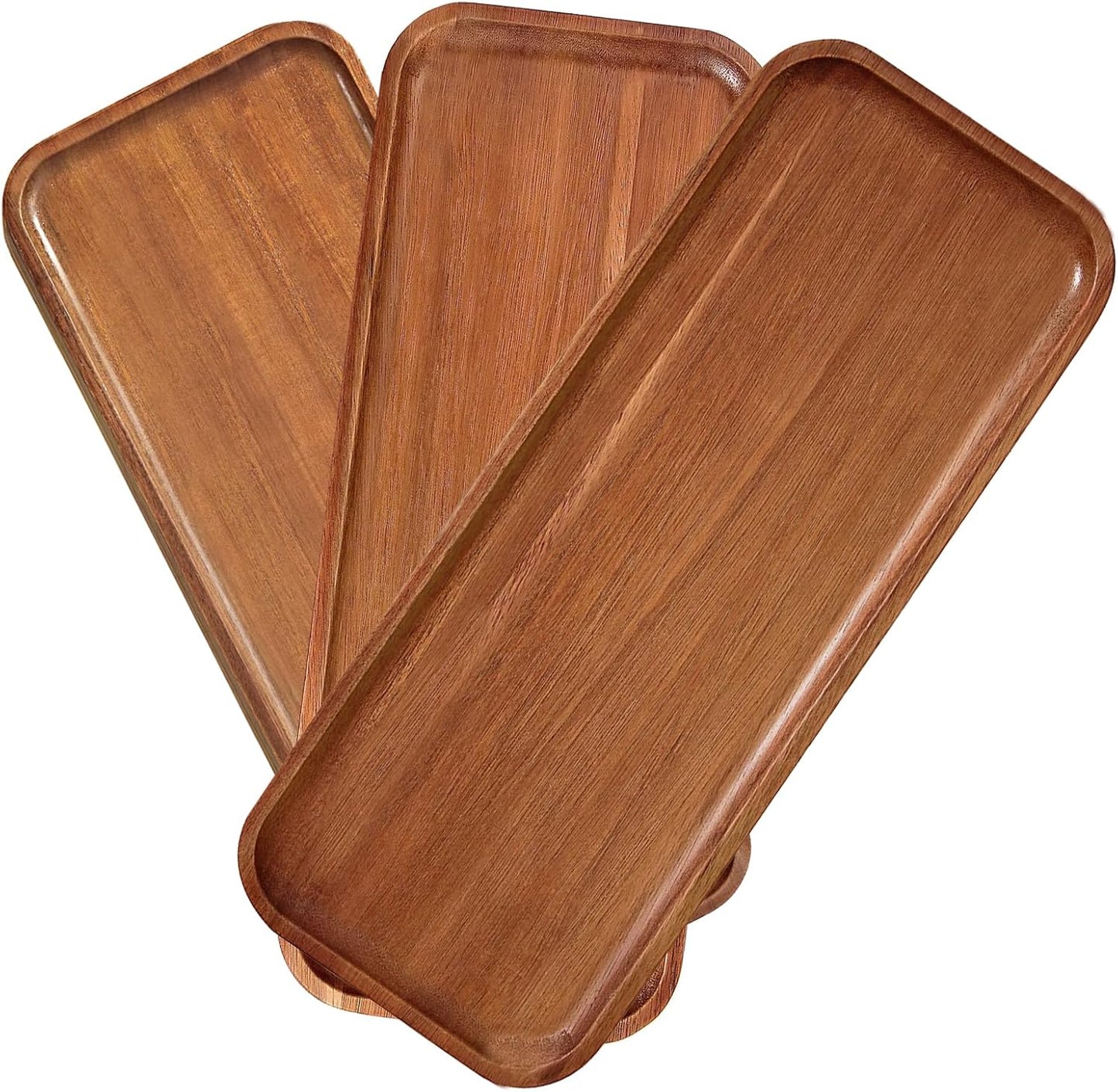Acacia Wood Serving Platters and Trays - 14" X 5.5" Wooden Mini Charcuterie Boards, Small Cheese Board, Rectangle Wooden Tray for Kitchen Counter, Bathroom, Home Decor, Party (3, 14"X5.5")