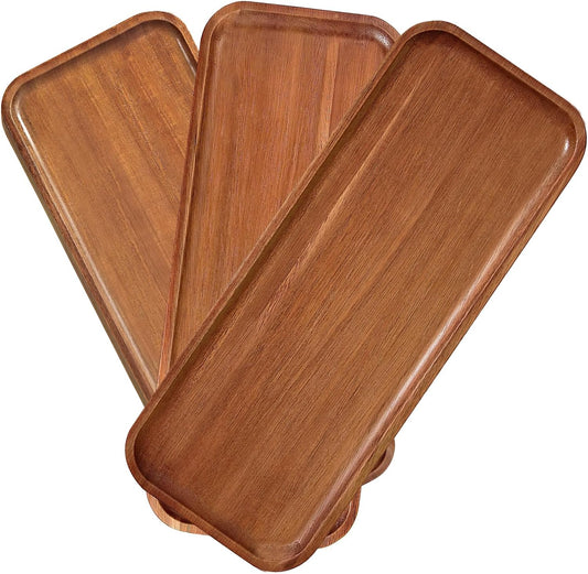 Acacia Wood Serving Platters and Trays - 14" X 5.5" Wooden Mini Charcuterie Boards, Small Cheese Board, Rectangle Wooden Tray for Kitchen Counter, Bathroom, Home Decor, Party (3, 14"X5.5")