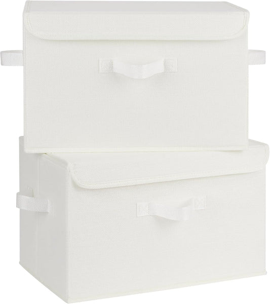 Storage Bins with Lids, Fabric Storage Boxes, Closet Organizers and Storage, Storage Baskets for Shelves, Toy Box, Ivory White, 2-Pack