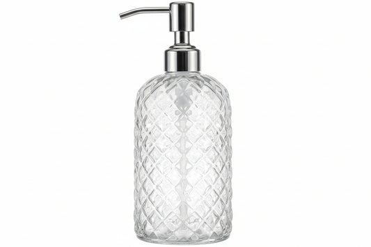 18Oz Gem Patterned Clear Glass Soap Dispenser with Rust Proof Pump, Refillable Hand Soap Dispenser for Kitchen, Premium Bathroom Soap Dispenser for Dish Soap, Hand Soap, Lotion(Clear).