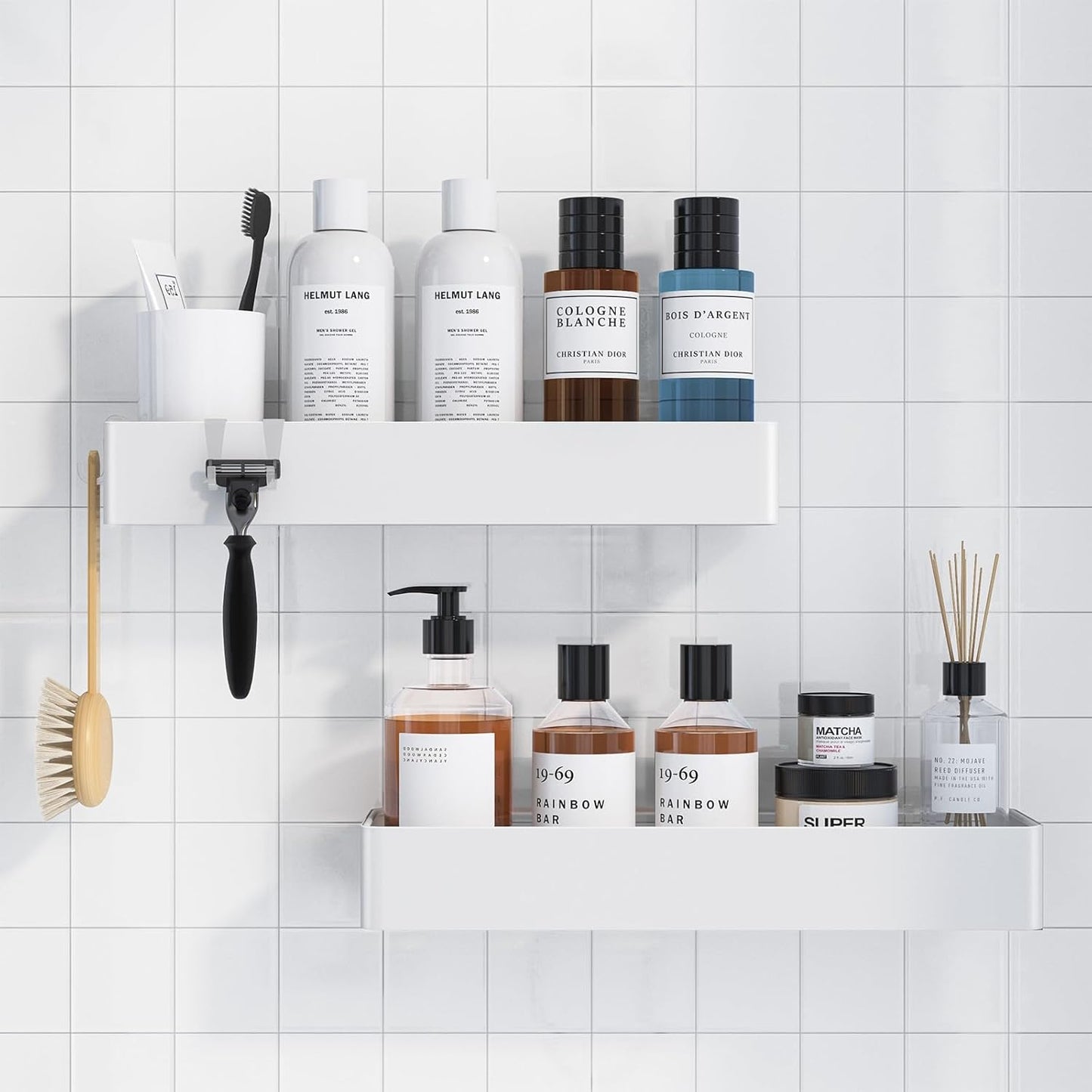 Shower Caddy - 2 Pack Adhesive Shower Organizer, Rustproof Metal Shelves, No-Drill Bathroom Organizers and Storage, White, Large