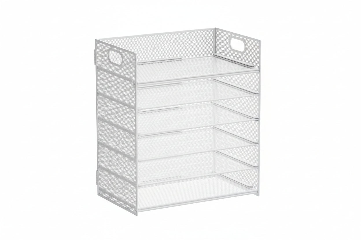 6 Tier Paper Organizer Letter Tray - Mesh Desk File Organizer with Handle, Paper Sorter for Letter/A4 Office File Folder Holder - White