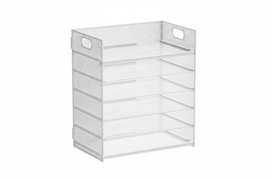 6 Tier Paper Organizer Letter Tray - Mesh Desk File Organizer with Handle, Paper Sorter for Letter/A4 Office File Folder Holder - White