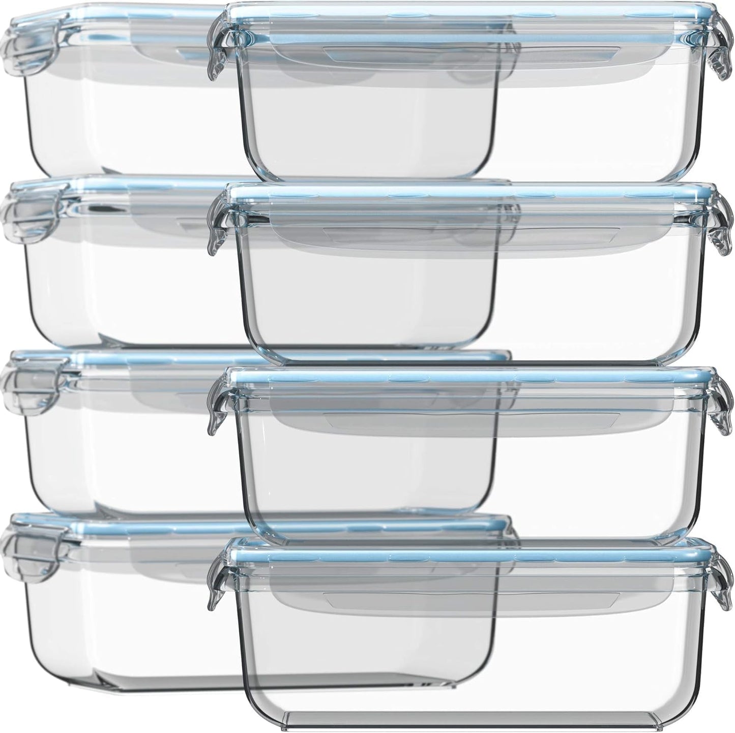 16 Pc (Set of 8) 30 Oz Glass Meal Prep Containers with Lids, Airtight Large Glass Food Storage Containers, Reusable Leak Proof BPA Free, Freezer to Oven and Dishwasher Safe