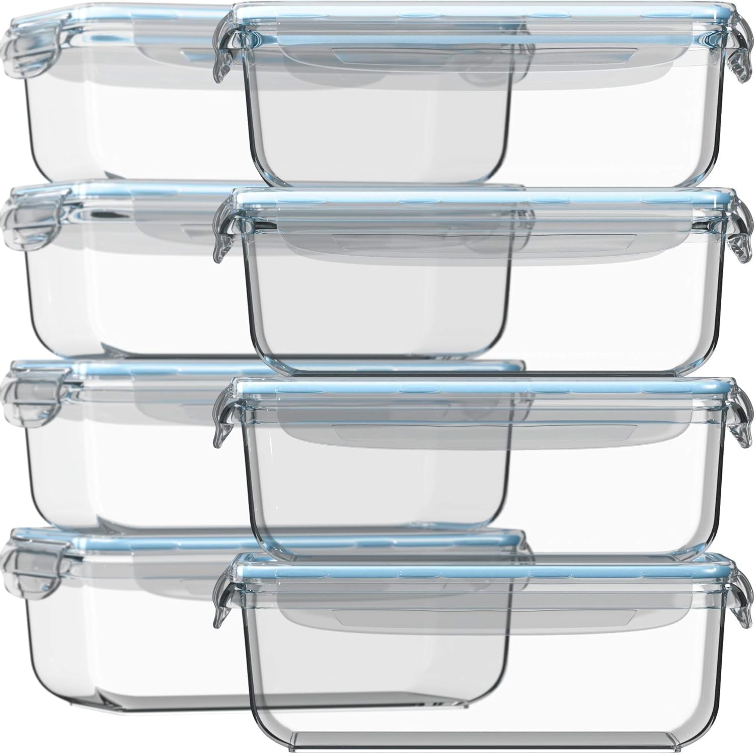 16 Pc (Set of 8) 30 Oz Glass Meal Prep Containers with Lids, Airtight Large Glass Food Storage Containers, Reusable Leak Proof BPA Free, Freezer to Oven and Dishwasher Safe