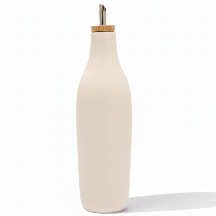 Ceramic Olive Oil Dispenser for Kitchen, Stoneware 16Oz Oil and Vinegar Bottles Dispenser, Kitchen Dispenser Bottle for EVOO Vinegar Syrups, Modern Farmhouse Design(W)