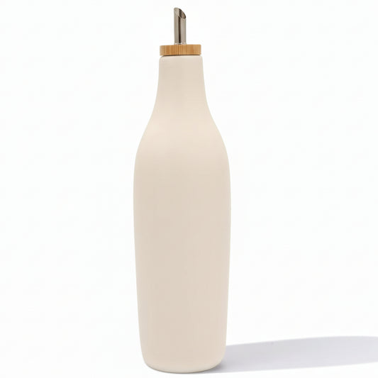 Ceramic Olive Oil Dispenser for Kitchen, Stoneware 16Oz Oil and Vinegar Bottles Dispenser, Kitchen Dispenser Bottle for EVOO Vinegar Syrups, Modern Farmhouse Design(W)