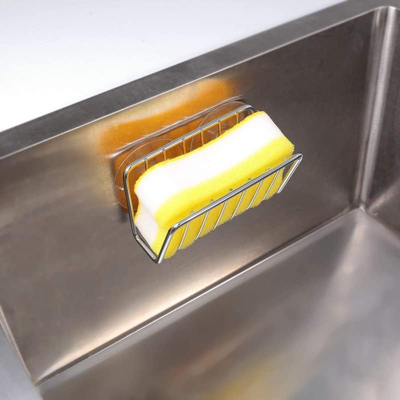 Sponge Holder for Kitchen Sink, Stainless Steel Suction Cup Sponge Caddy - Silver