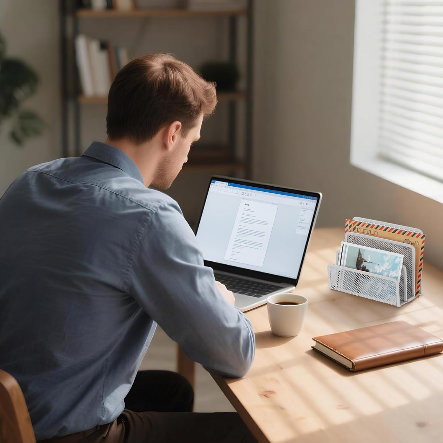 Desk Mail Organizer, Office Small Desktop Metal Mesh Envelope Letter Sorter Paper File Holder Organizer with 3 Vertical Upright Compartments, White 1 Pack