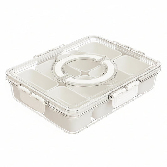 Snackle Box Container,Portable Snack Box 8 Compartment Divided Serving Tray with Lid and Handle,Clear Storage Organizer for Fruit Candy Nuts Veggie-Perfect for Road Travel Party（1 Pack）