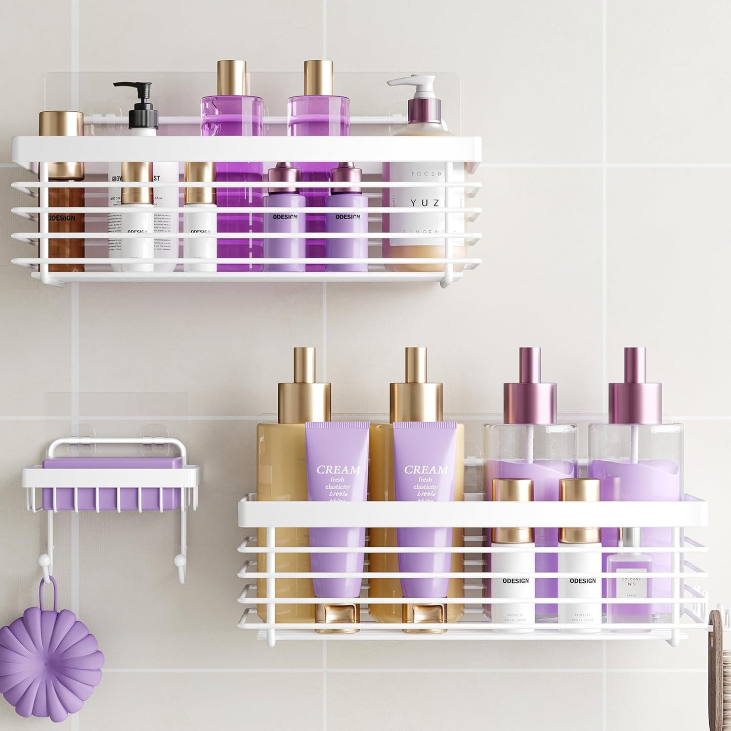 Shower Caddy 3 Pack SUS304 Stainless Steel-No Drilling-Shower Bathroom Shelves Rack,Rustproof Wall Mounted,Adhesive Shower Shelf Basket Organizer-Silver