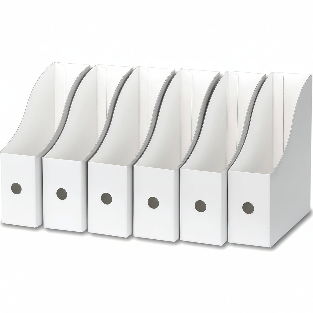 6-Pack Magazine File Holder Box, Foldable Cardboard Organizer, White