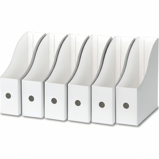 6-Pack Magazine File Holder Box, Foldable Cardboard Organizer, White