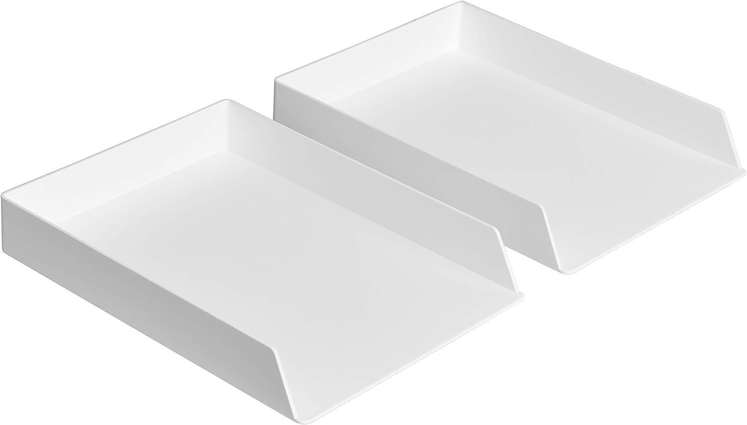 Rectangular Plastic Desk Organizer, Letter Size Tray, 2-Pack, 13 X 9.7 X 2.2 Inches, White