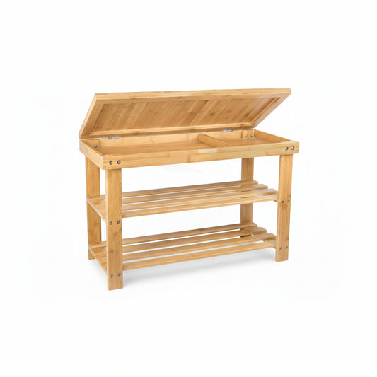 Shoe Rack Storage Bench Bamboo Organizer Entryway Organizing Shelf with Storage Drawer on Top, Natural